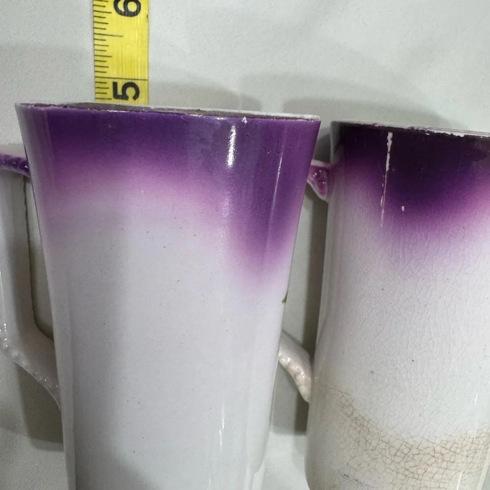 Elegant Vintage porcelain mugs hand painted Purple Grape Design.